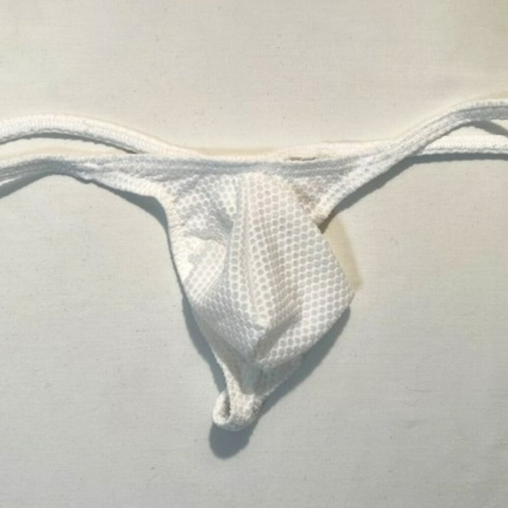 Men's  Waffled See-Through '"-Back" Thong - White - Pouch - Picture 7 of 12